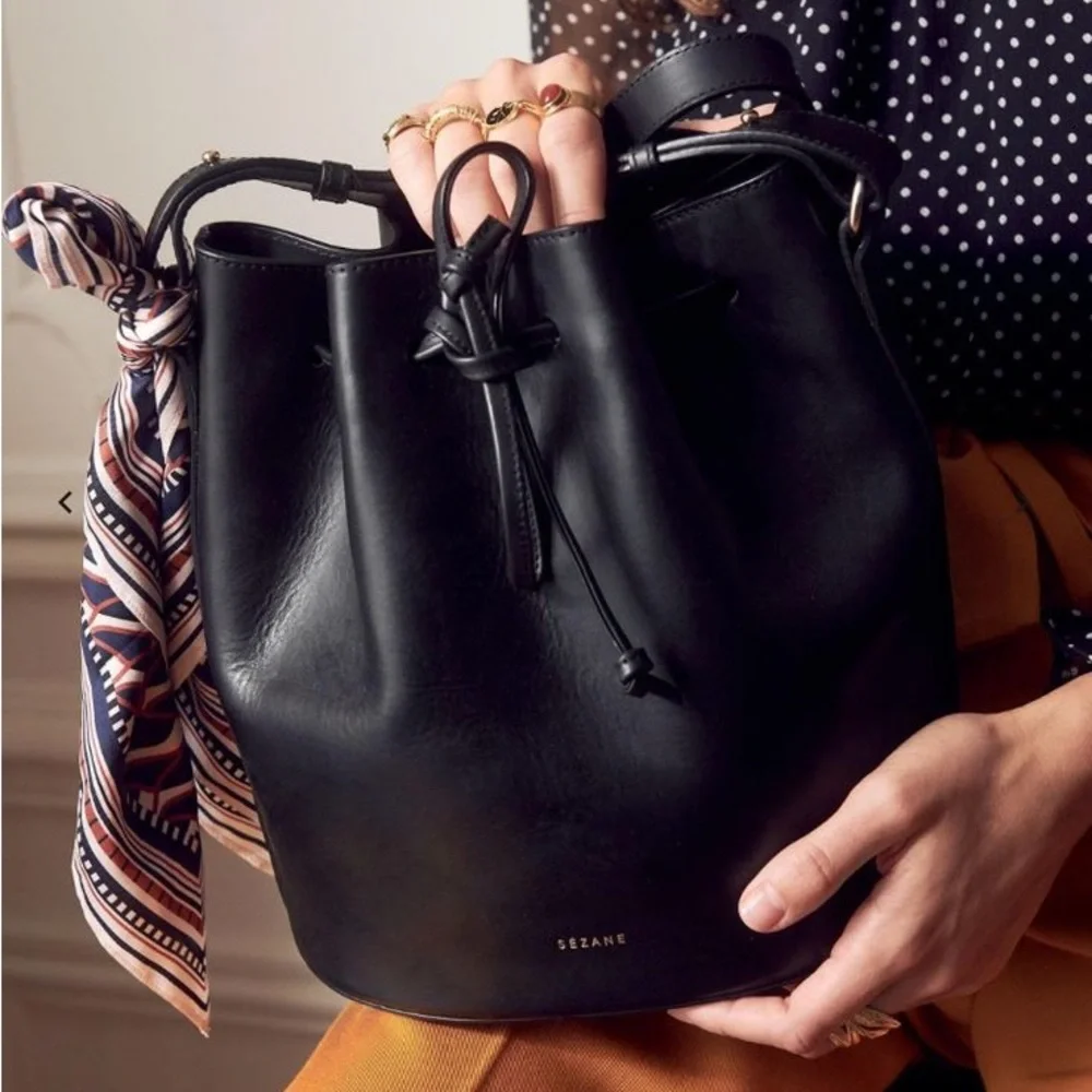 Sezane Black Leather Shoulder Bag - Picture 2 of 6